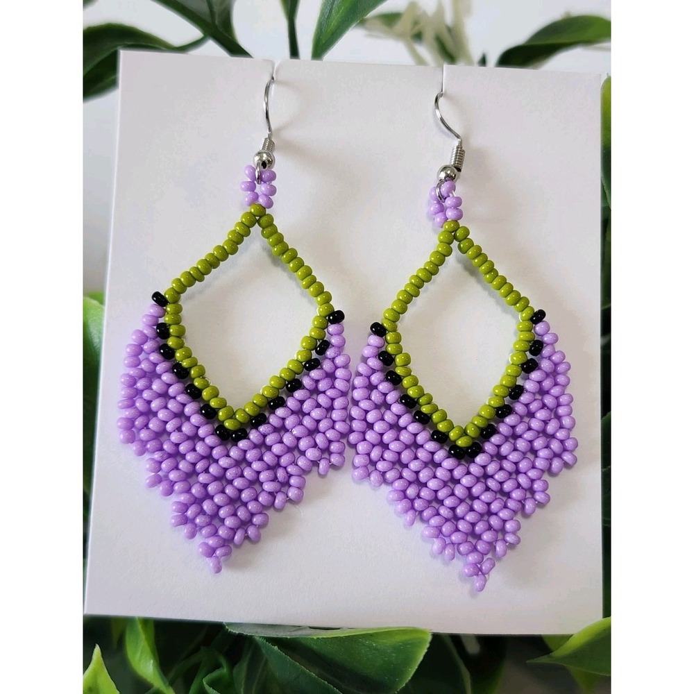 Beaded Earrings  Bohemian  Handmade Jewelry. Purple Color.